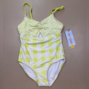 Cat & Jack Girls One Piece Swimsuit Yellow Gingham UPF 50 NWT S 6/7